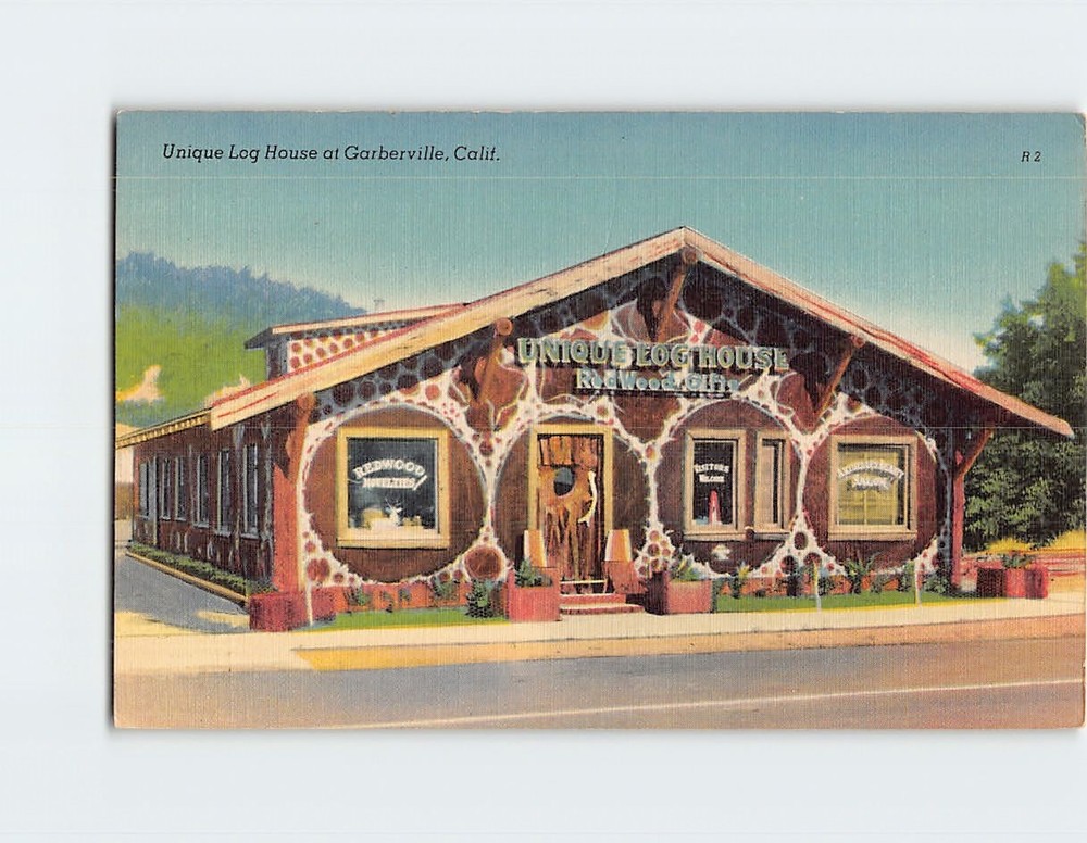 Postcard Unique Log House Garberville California USA