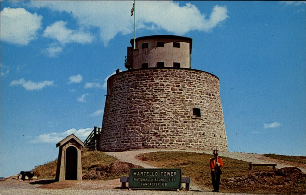Martello Tower Lancaster NB Canada built 1812 flag ~ 1950s-60s vintage postcard