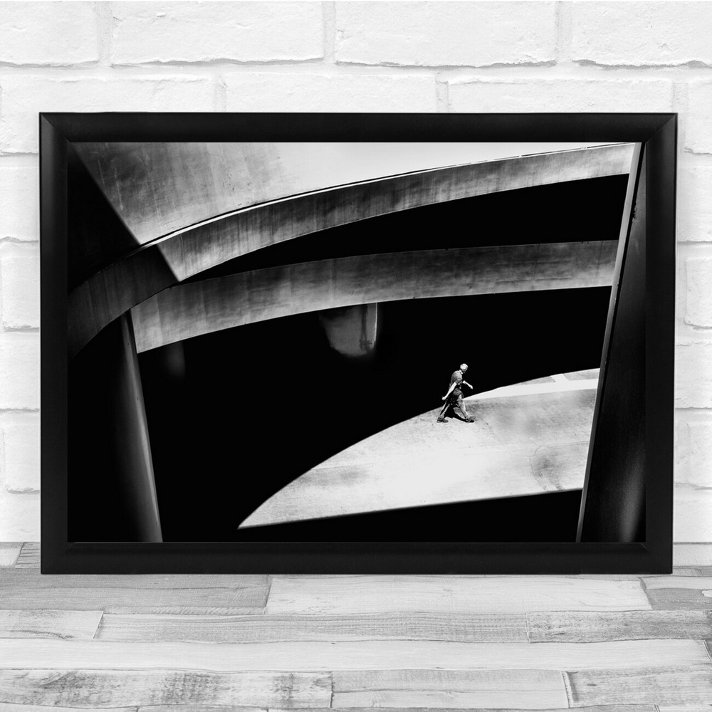 Street Walking Perspective Black & White Pedestrian Wall Art Print