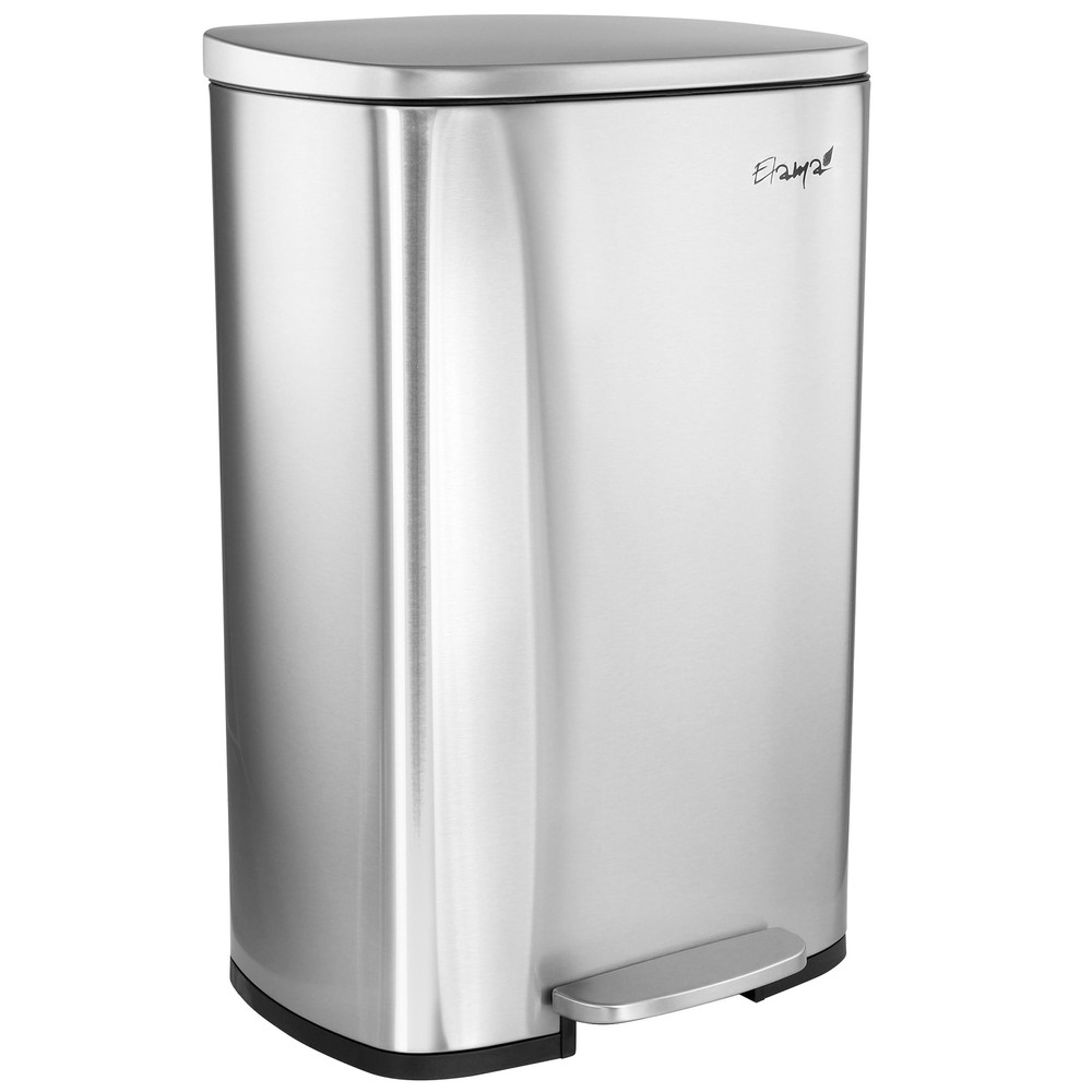 Elama 50 Liter/13 Gallon Rectangular Stainless Steel Step Trash Bin with Slow...