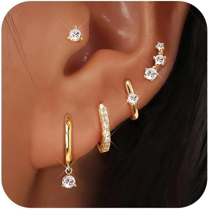 14K Gold Plated Small Huggie Hoop Earrings Set for Women