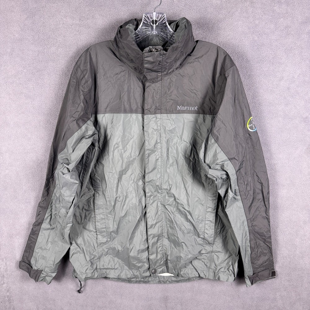 Marmot Windbreaker Mens Medium Multicolor Bayer Logo's Hidden Hood Read!