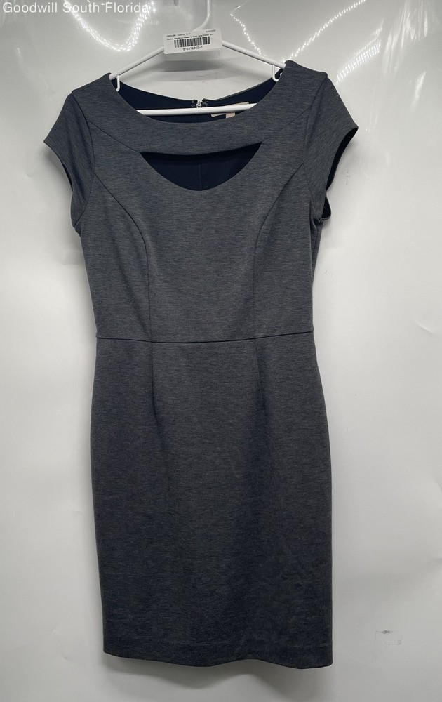 Banana Republic Womens Gray Heather Short Sleeve Back Zip Sheath Dress Size 4