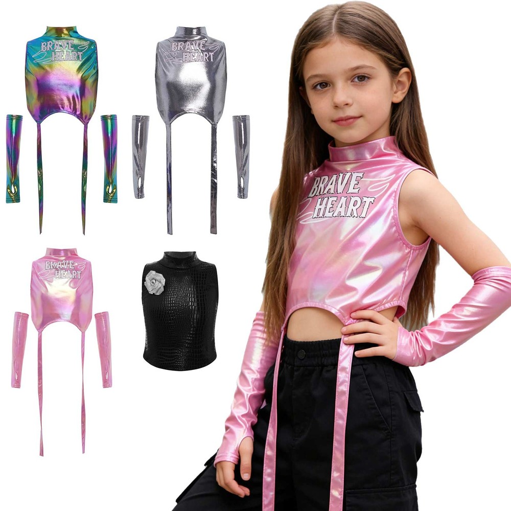 US Girls Metallic Tank Tops Hip Hop Dance Athletic Training Sports Jazz Workout