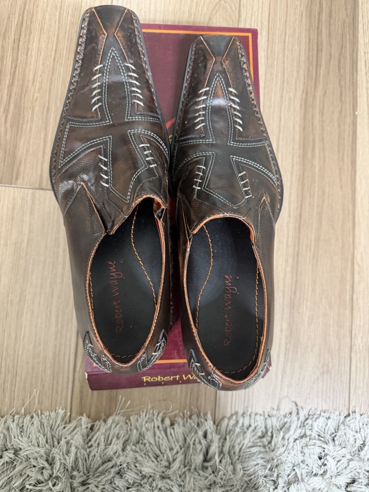 Robert Wayne Beatle Hand-Pick Stitching Cross Square Toe Loafer Brown Size 11