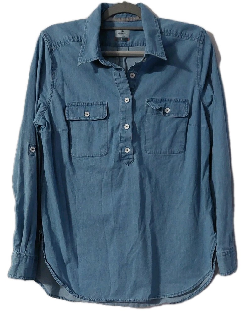 Ridgecut Toughwear Shirt Womens Size Large Pull-over Cotton Denim Long Sleeve