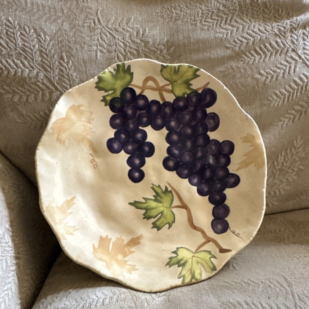 Bella Casa by Ganz Grapes Pattern Decorative Ceramic Plate Beige Purple Green