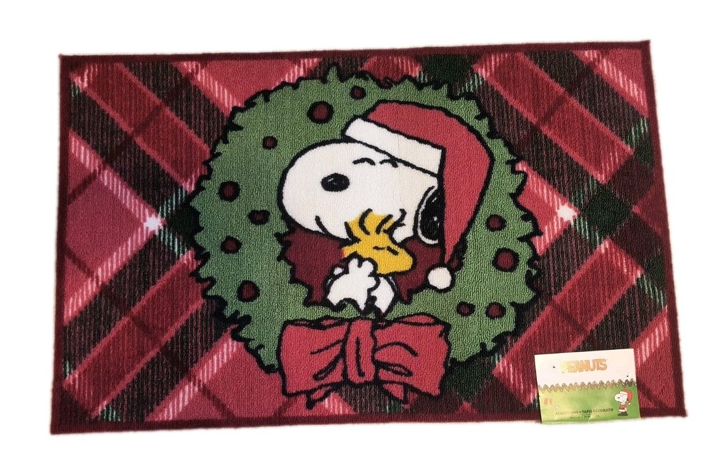 PEANUTS SNOOPY & WOODSTOCK CHRISTMAS POLYESTER ACCENT RUG  20” X 32” NEW! 🆓Ship-image