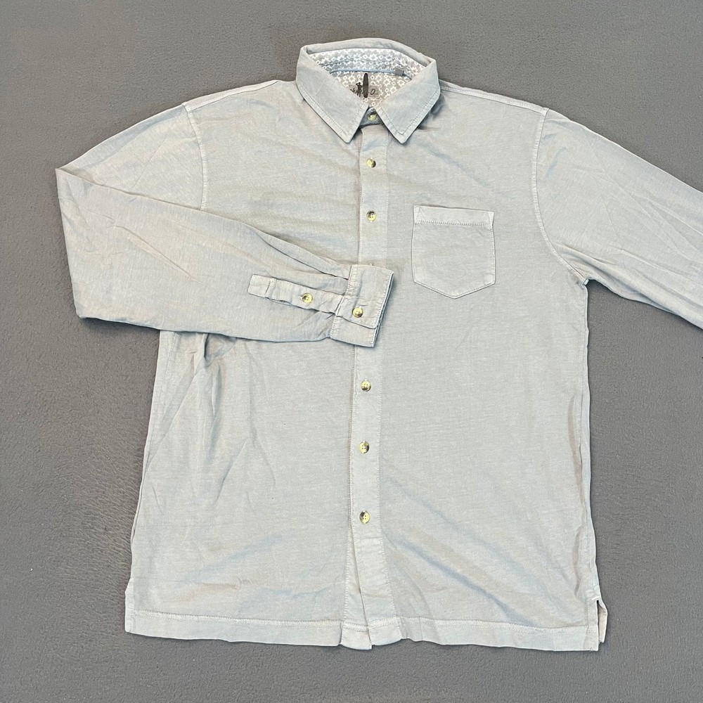 Johnnie-O Mens Medium Light Grey Long Sleeve Cotton Button Down Shirt Pocket