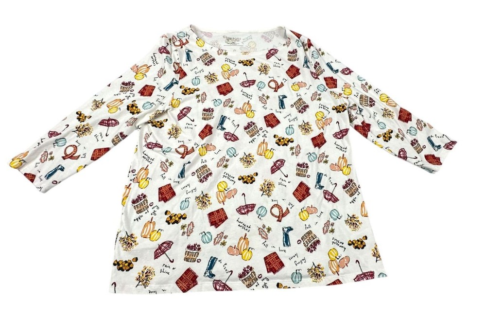 Talbots White Muticolor Whimsical Cozy 3/4 Sleeve Shirt. Women's - Size XL