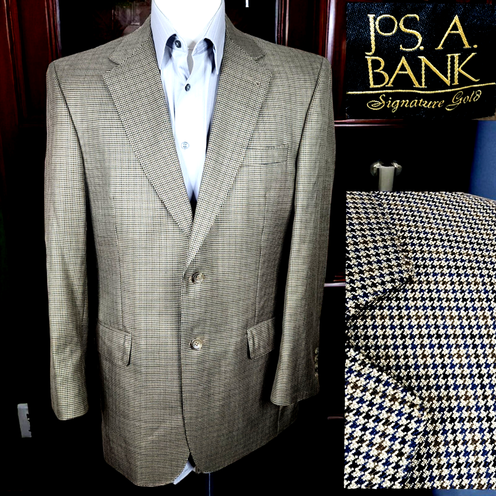 Joseph A Bank Sport Coat Blazer Mens 40R Multicolor Houndstooth Silk Wool
