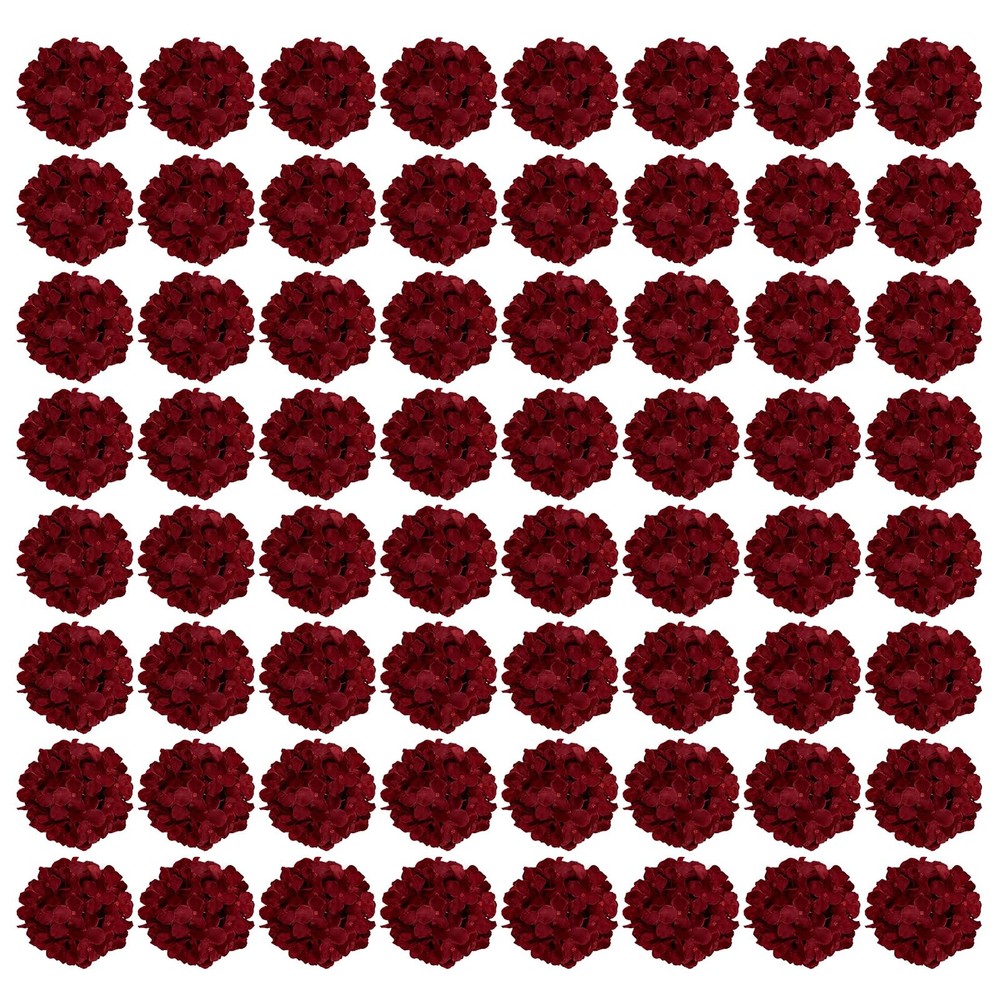 64PCS Burgundy Hydrangea Artificial Flowers, Silk Hydrangea Heads with Stems