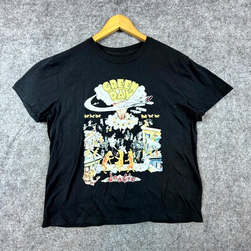 Green Day T-Shirt Unisex Large Black Cotton 1994 Tour Dookie Rock Short Sleeve
