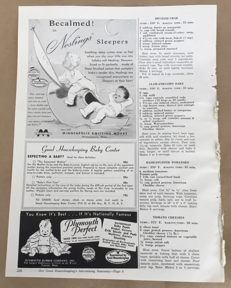 Neslings sleepers print ad 1952 orig vintage 1950s retro decor art fashion knits