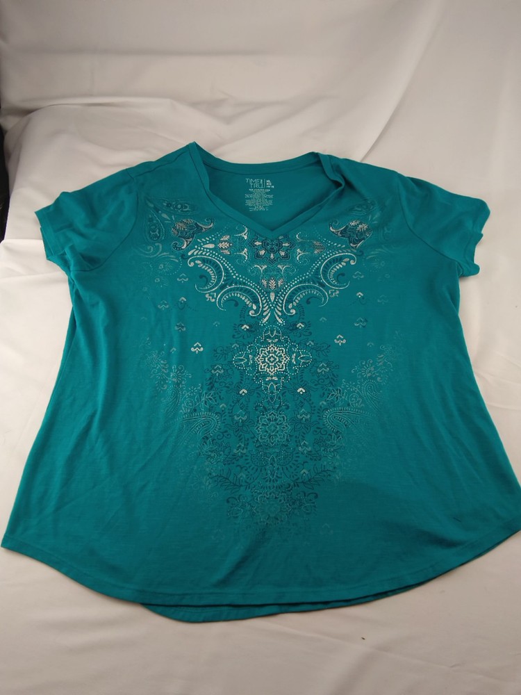 Women's Time and Tru Teal V-Neck Top Size XL Casual Comfort Fit  