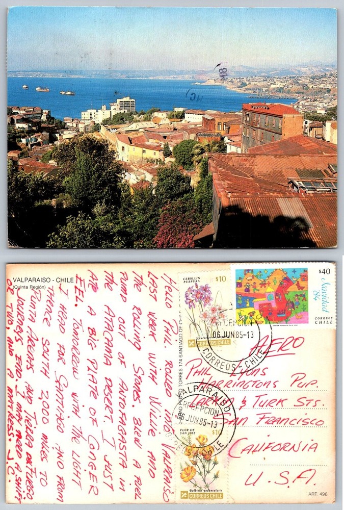 Valparaiso Chile Coastal City View Vintage 1985 Posted Postcard Ships Bay