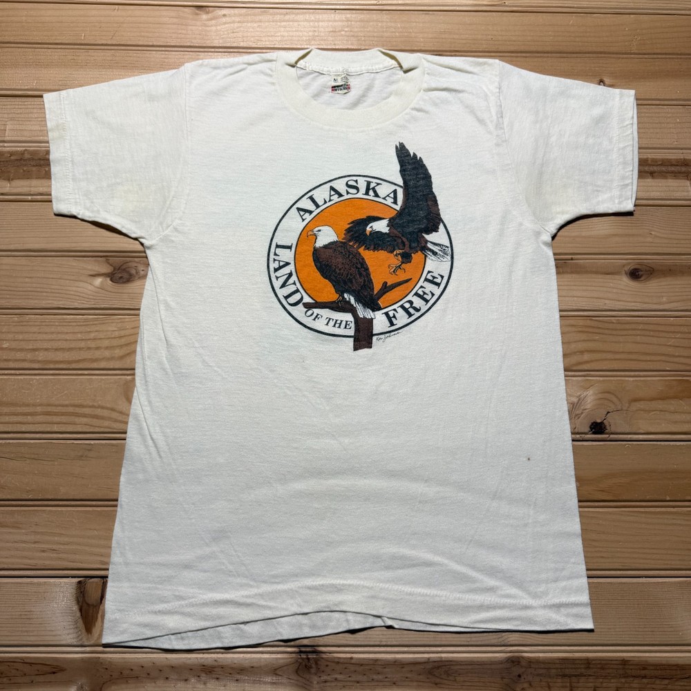 Vintage 80s Alaska Land of the Free Bald Eagle Graphic T-Shirt USA Youth Medium
