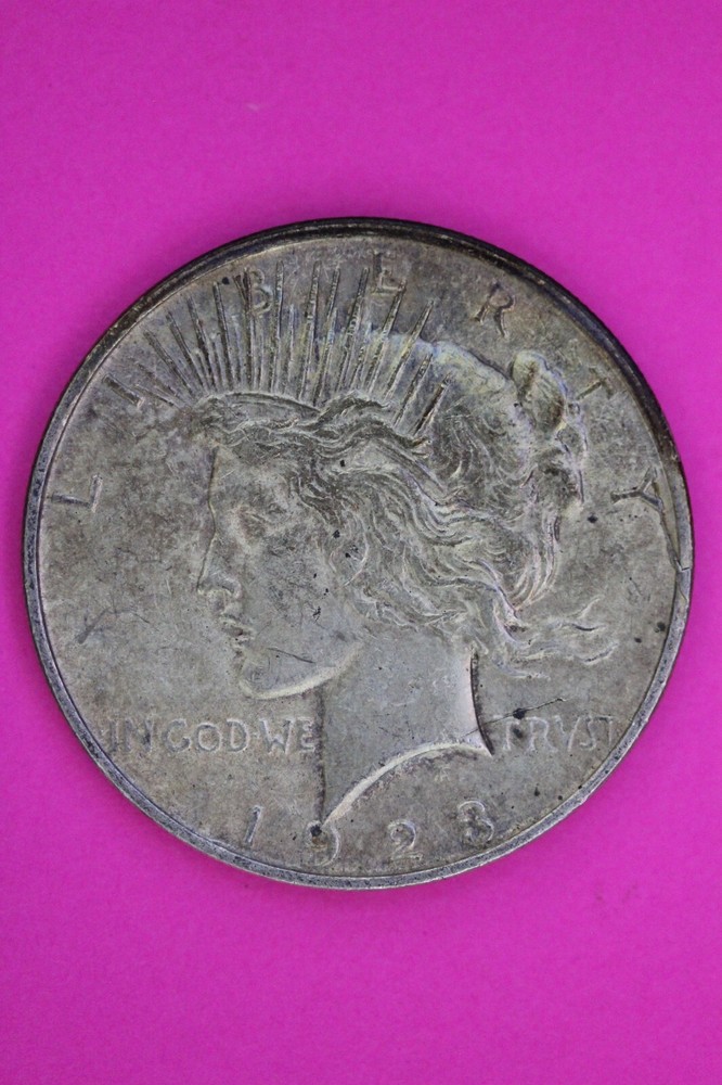 Rim Cuds Die  Breaks 1923 D Liberty Peace Silver Dollar Denver Coin 227