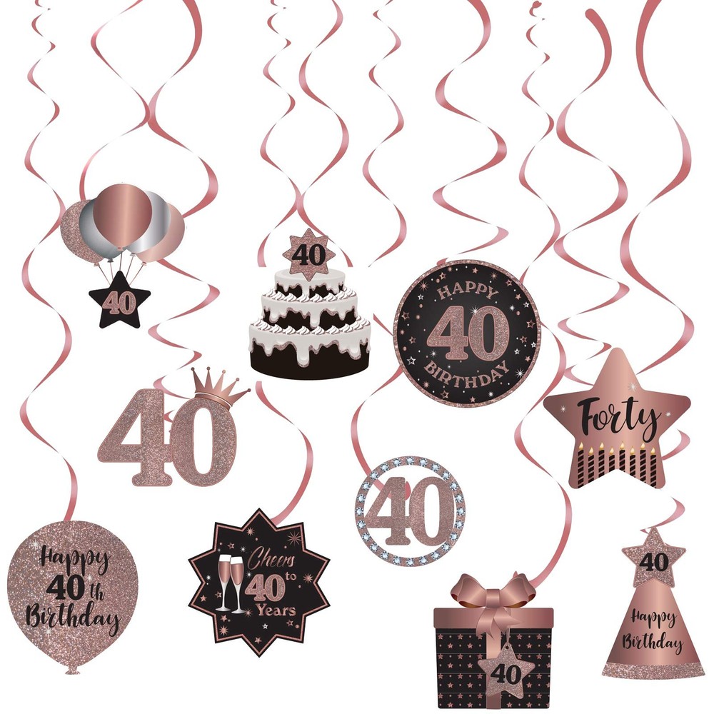 Happy 40th Birthday Party Hanging Swirls Streams Ceiling Decorations,...