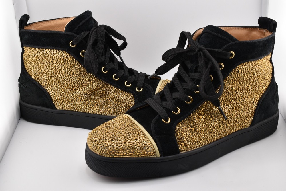 READ Christian Louboutin Louis High Strass suede sneakers gold black US 8.5