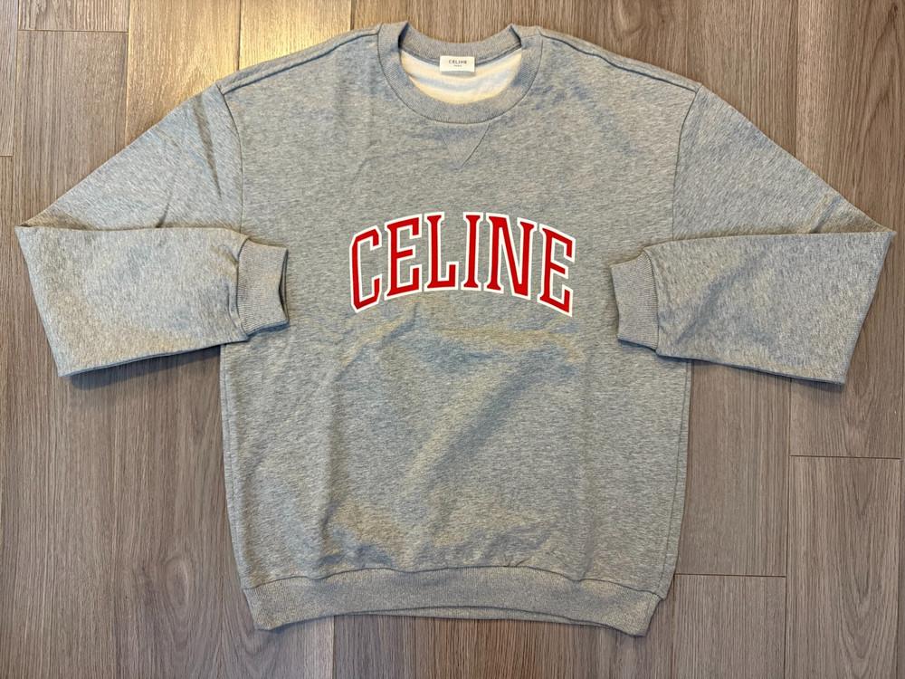 CELINE Distressed Effect Loose Sweatshirt in Cotton Fleece crewneck grey sz M
