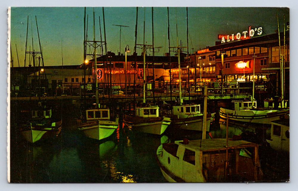 Vintage Postcard Fisherman’s Wharf Night San Francisco California