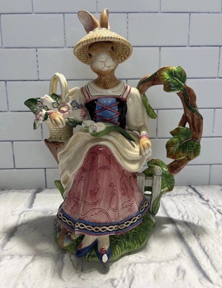 Fitz & Floyd Old World Rabbits Teapot Bunny Chipped *Read Description