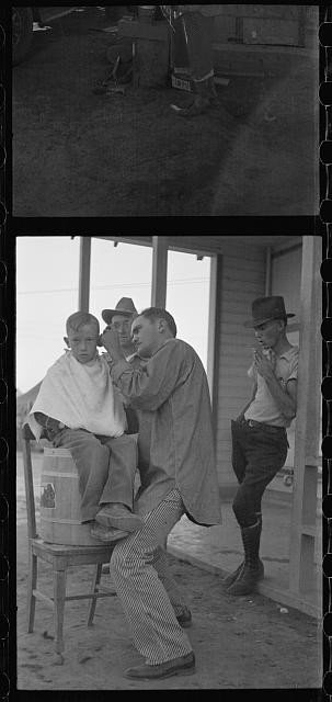 Photo:Kern County California 1936 Community Barber Shop Migrant Camp Photo