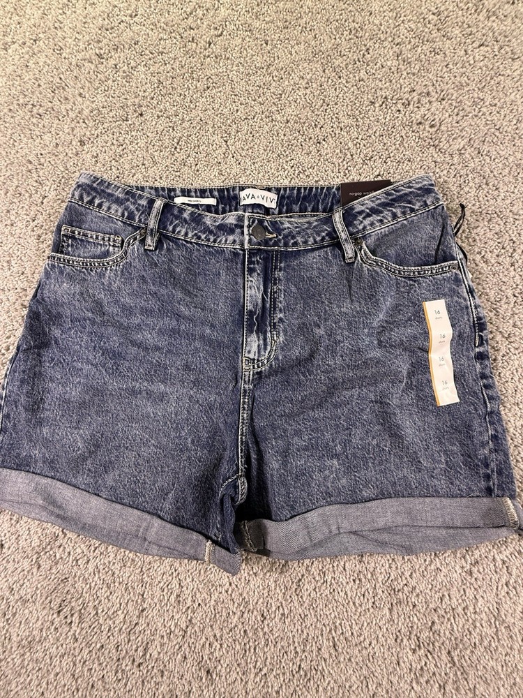 Ava & Viv Jean Shorts Women's Size 16 Relaxed Fit High-Rise Midi No Gap Waist