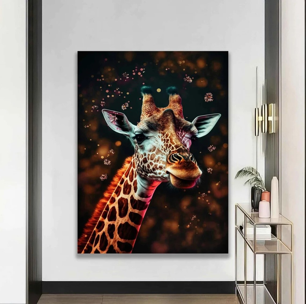 Giraffe Face Colorful Animal Painting Unframed Canvas Print Australian Wall Art