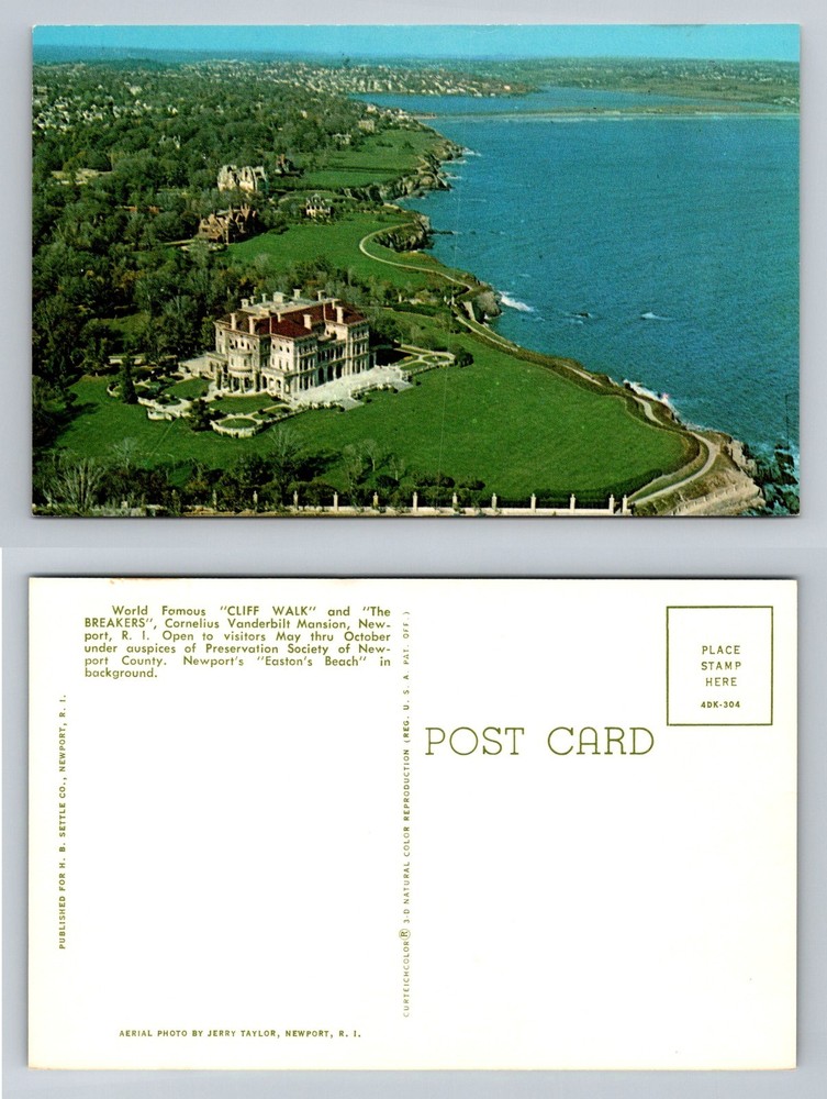 Newport RI-Rhode Island Cliff Walk and The Breakers Aerial View Vintage Postcard