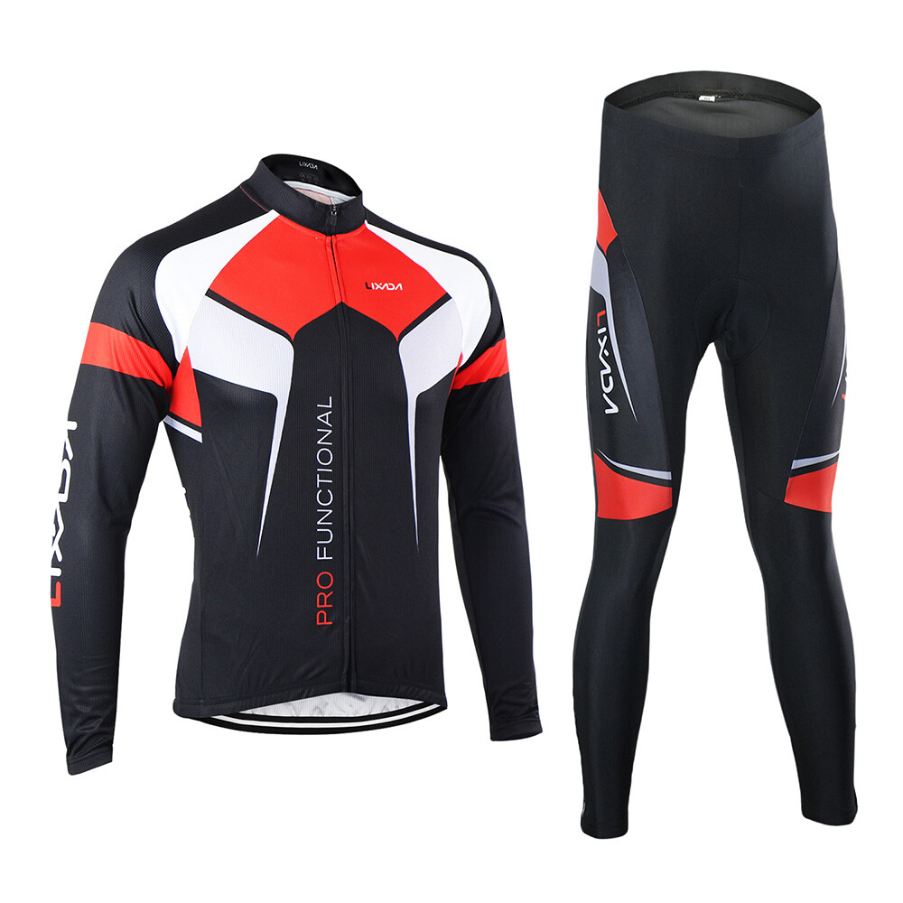 Lixada Cycle Clothing Set Long Sleeve Bicycle Clothing Suit w Anti-slip Hem G1Y4