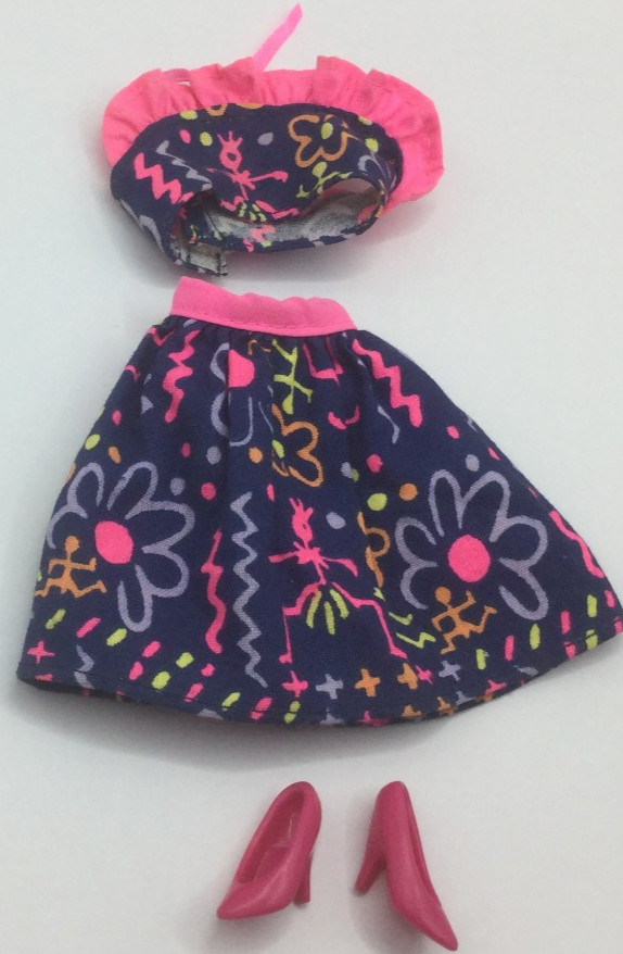 Vintage Barbie Outfit Fashion Favorites 2-Piece Floral Clothes Top Skirt Shoes