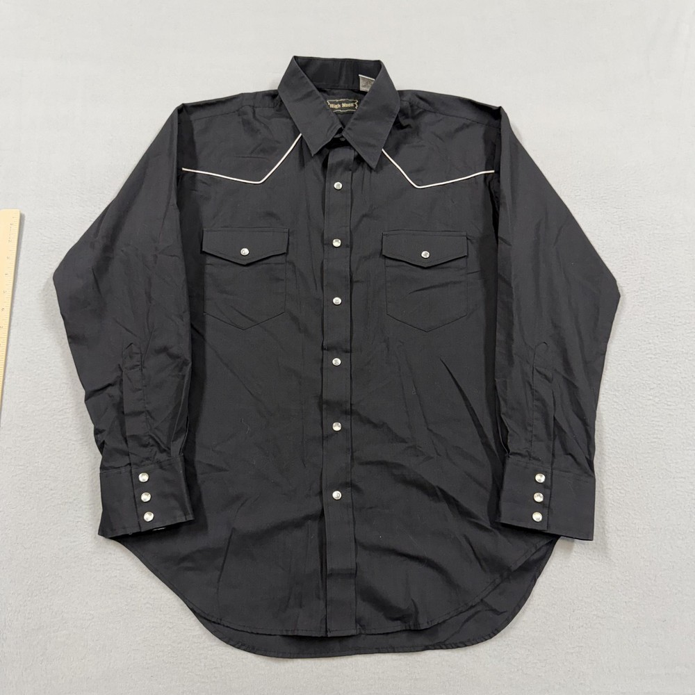 High Noon Shirt Mens Large Black Long Sleeve Western Pearl Snap Pockets Cowboy