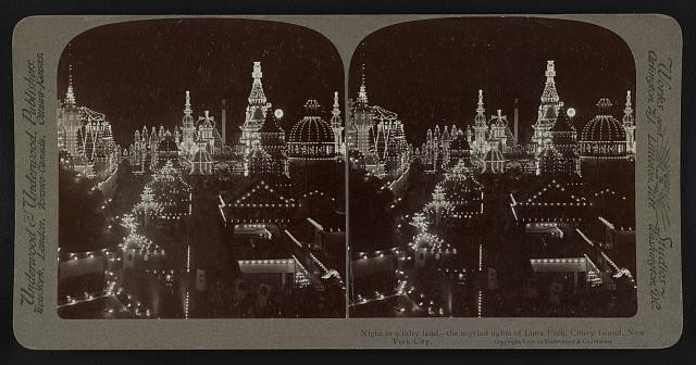 Coney Island New York 1904 Luna Park Night Lights Underwood Stereoview