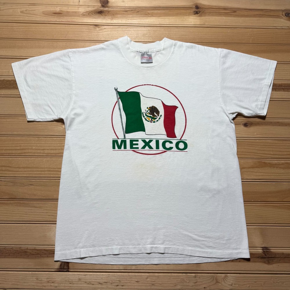 Vintage 90s Mexico Flag Single Stitch Graphic Souvenir T-Shirt USA Made - Large