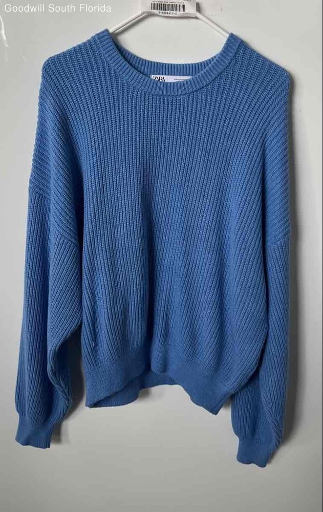 Zara Womens Blue Knitted Long Sleeve Pullover Sweater Size Medium