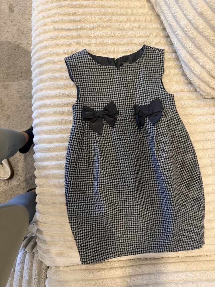 Zara Girls Size 5-6 Black And Greyhounds  Tooth Dress With Black Bows