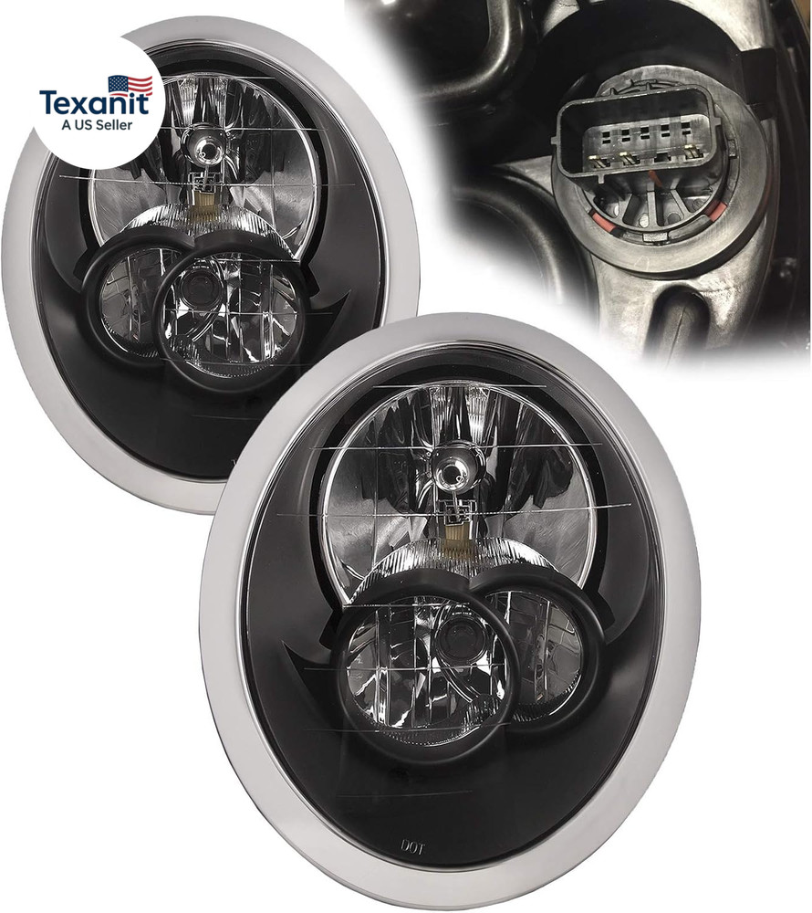 Compatible with Mini Cooper Headlights Assembly Halogen Headlamp Assembly Black