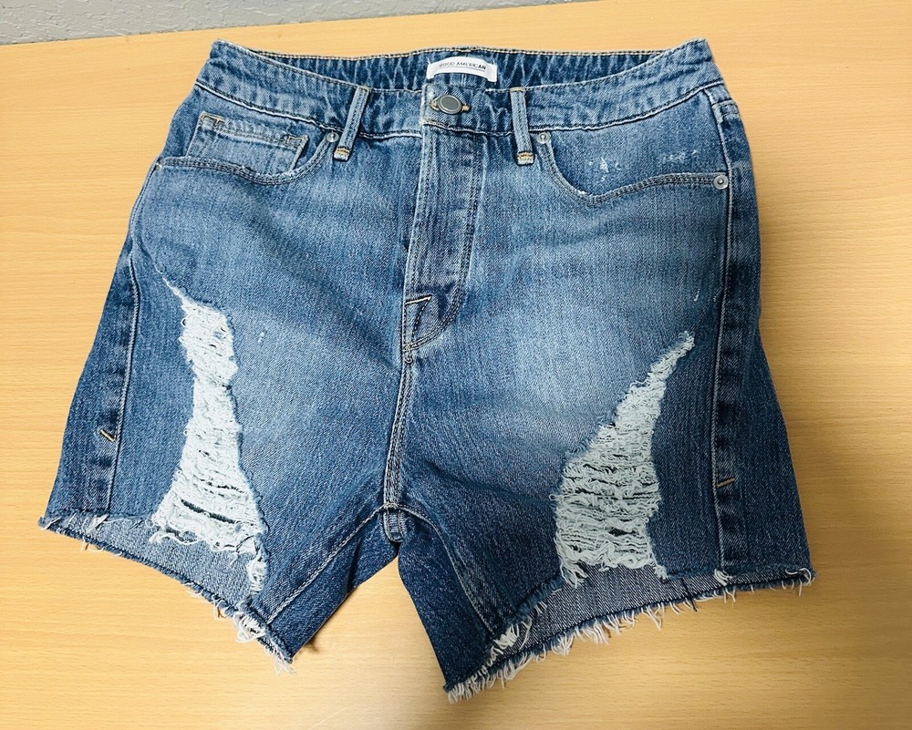 Good American Shorts Womens 2/26 Blue Distressed Cut Off Jean Short