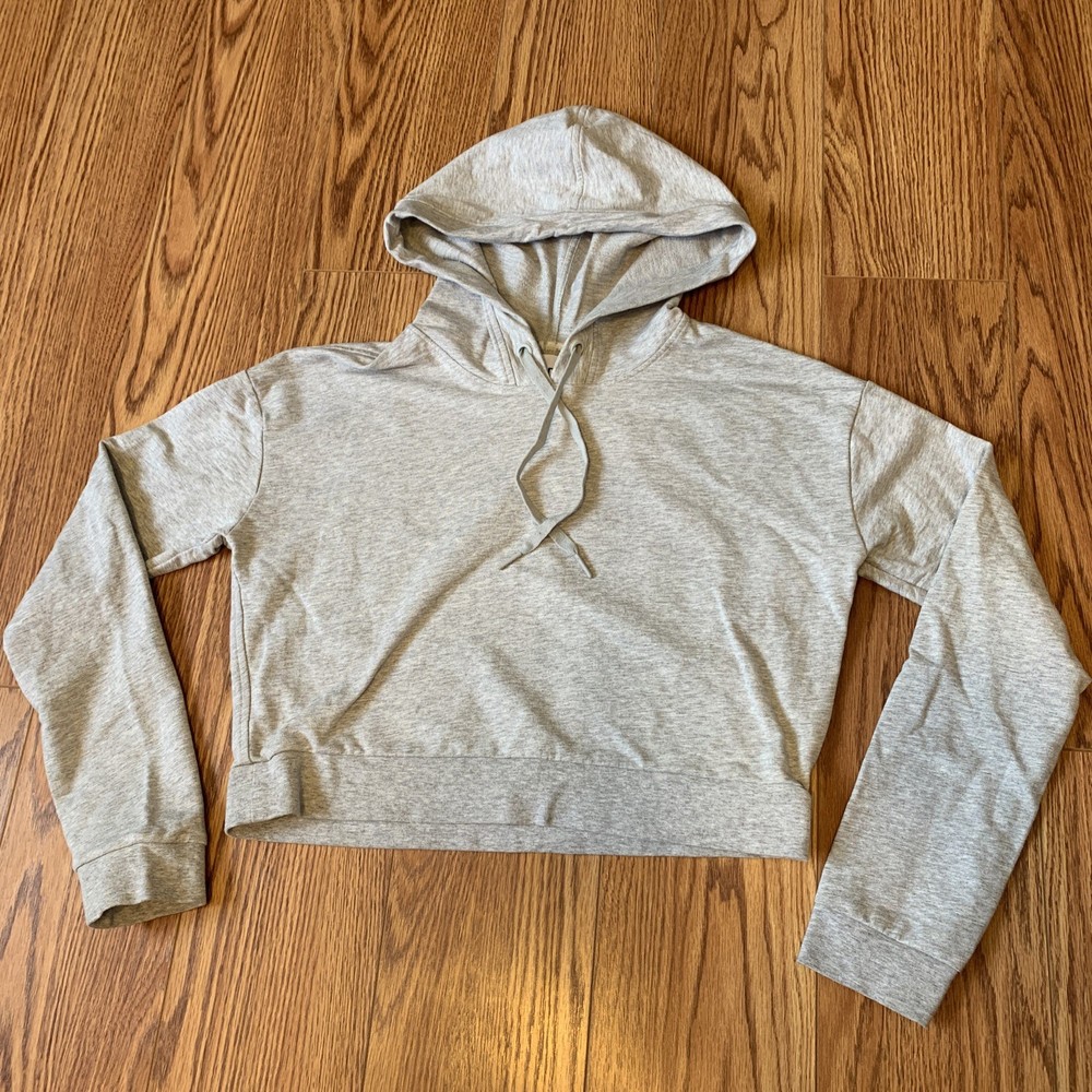 Victoria Sport Cropped Gray Hoodie Sweatshirt Women's Drawstring Pullover Sz S