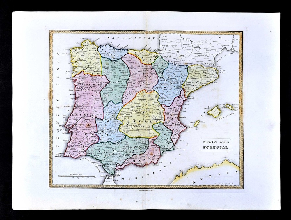 1839 Allan Bell Atlas Map - Spain Portugal Lisbon Algarve Madrid Toledo Granada