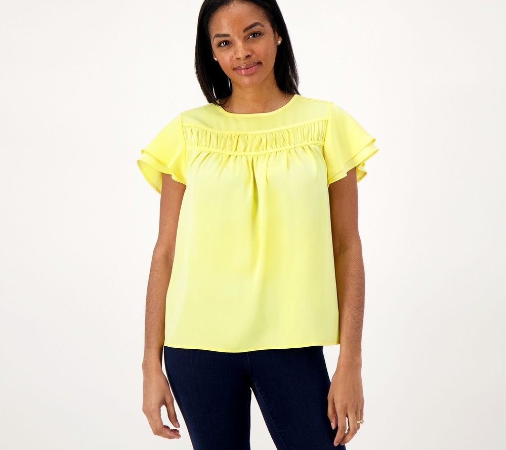 Candace Cameron Bure Women's Top Sz XS with Ruffle Front Yoke Yellow A574865