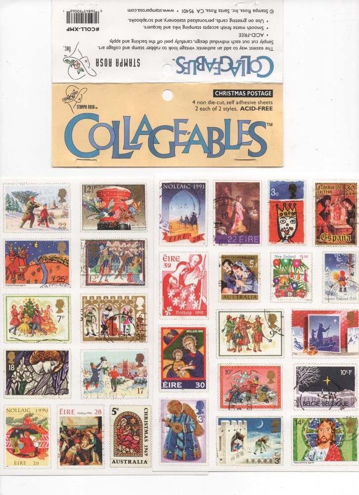 Vintage Stampa Rosa Collageables acid free World Xmas Stickers - New 2 sheets-image