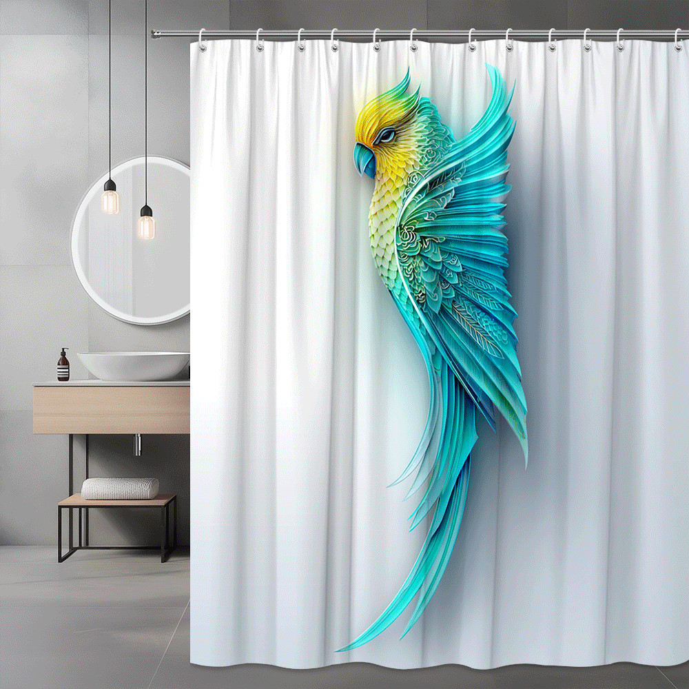 Blue Parrot Shower Curtain, Bird Graphic Wall Art, Modern Decor