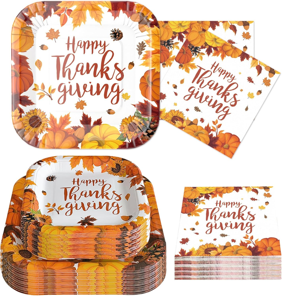 Thanksgiving Plates and Napkins Sets 25 PCS 9