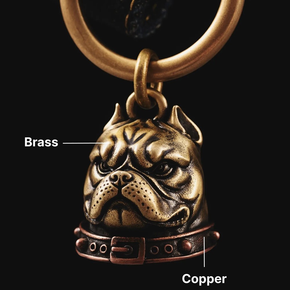 Dog Bell Bulldog Decor Bells Keychain w Key Ring, Pet Tracker Collar Charms