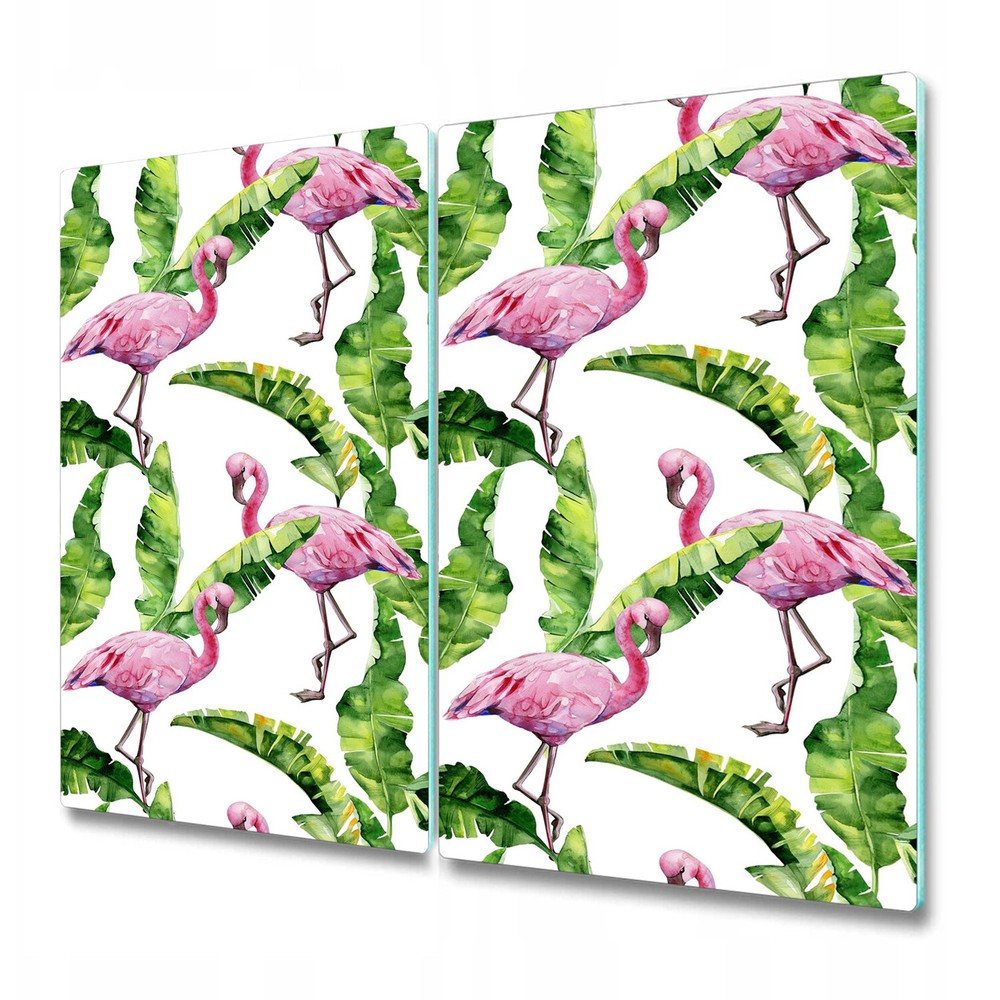 Glass Worktop Saver Flamingo and Tropical Green Leaves feminine 2x30x52