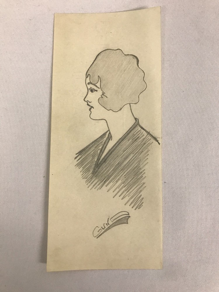 Original Signed George Gund Pencil Drawing ~ Profile Of Art Deco Lady
