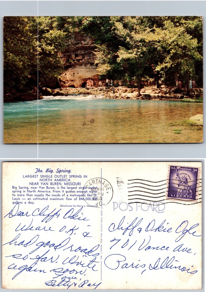 Big Spring Bluff River Van Buren Missouri Postcard